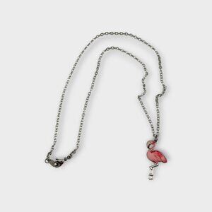 Pink Flamingo Enamel Necklace Diamond Cut Stainless Steel Chain